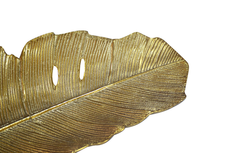 Dekoschale Blatt Gold aus Aluminium, 60 cm, handgefertigt - Wohnling