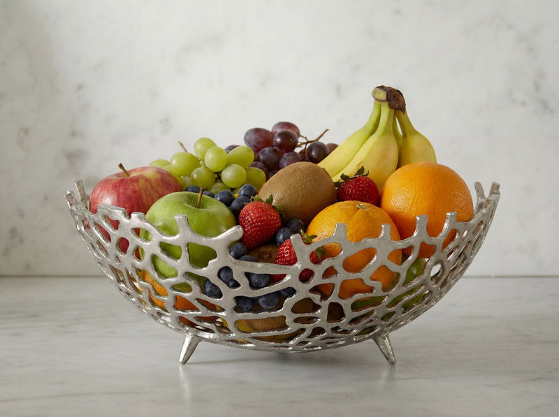 Obstschale Rund Silber 46 cm aus Aluminium mit Korallen-Optik