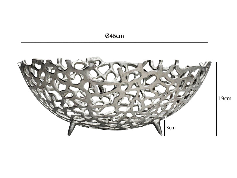 Obstschale Rund Silber 46 cm aus Aluminium mit Korallen-Optik