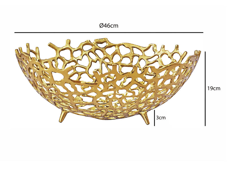 Wohnling Obstschale Gold, 46 cm – Aluminium-Obstkorb mit Korallenoptik
