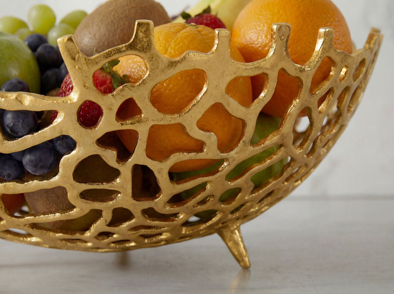 Wohnling Obstschale Gold, 46 cm – Aluminium-Obstkorb mit Korallenoptik