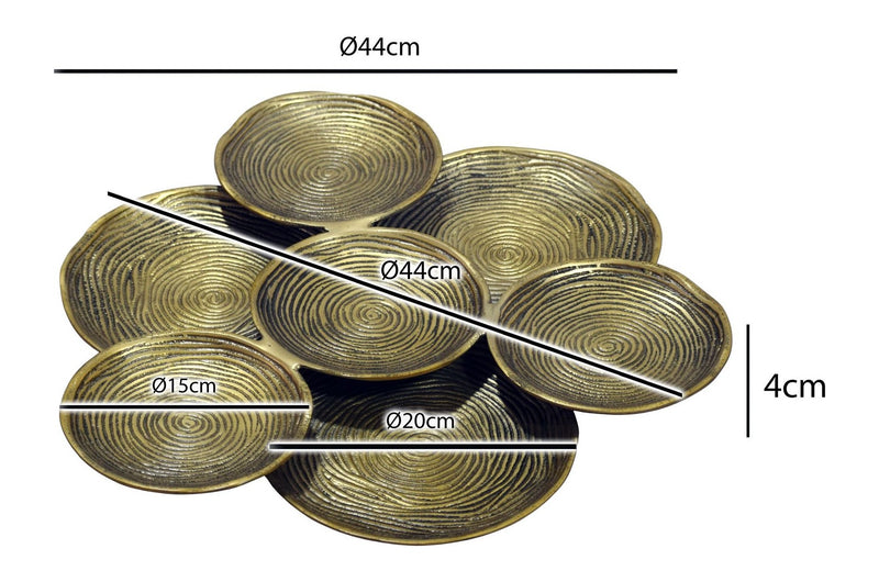 Dekoschale Gold 44 cm rund aus Aluminium mit Spiralmuster, Handmade