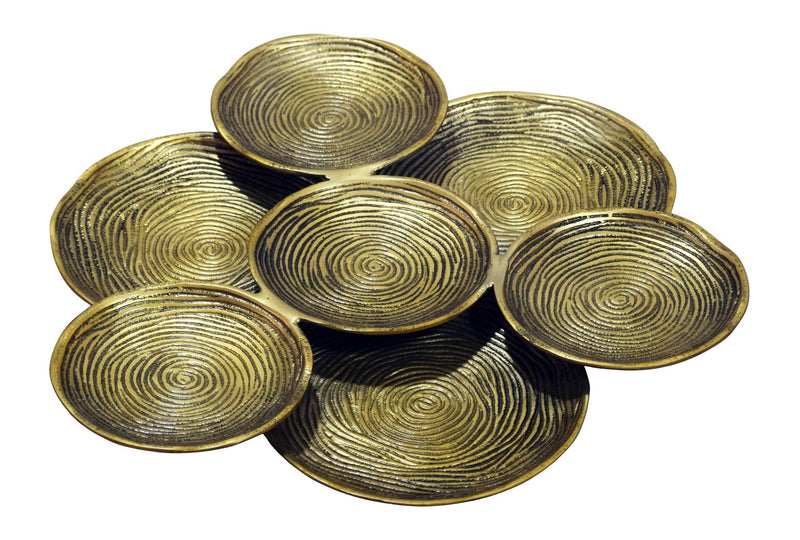 Dekoschale Gold 44 cm rund aus Aluminium mit Spiralmuster, Handmade