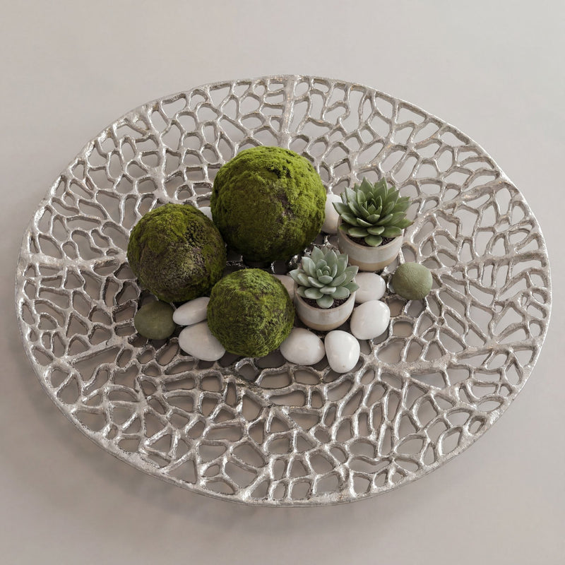 Dekoschale Silber aus Aluminium, 44 cm – Handmade Obstschale für Flur
