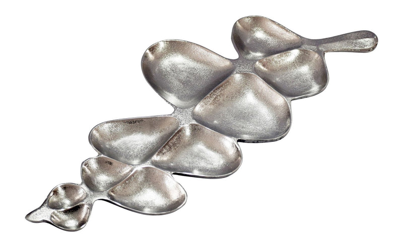 Dekoschale Blattform Silber, Handmade Aluminium-Tischdeko 60cm