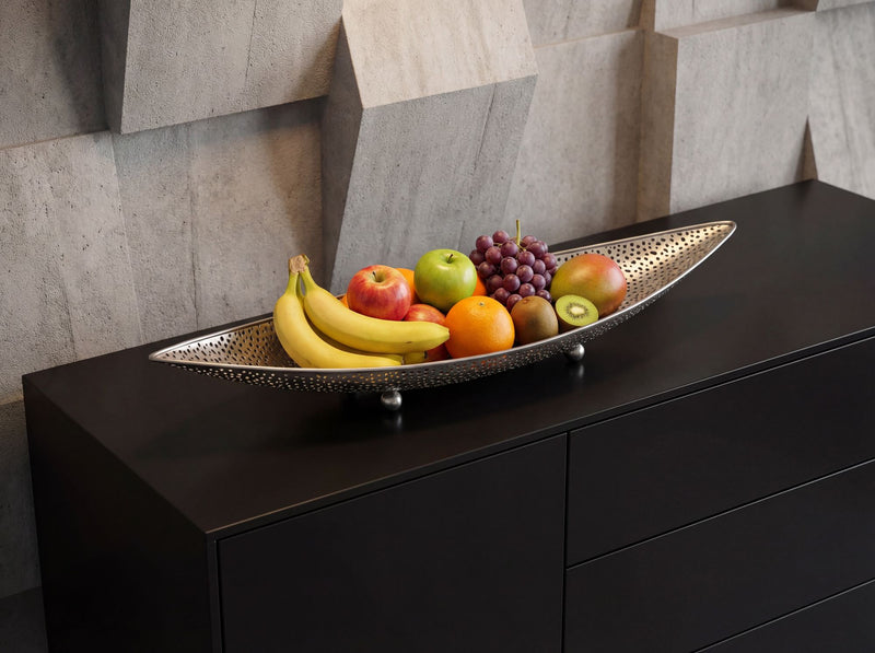 Obstschale Silber Oval 60 cm mit Lochmuster aus Metall von Wohnling