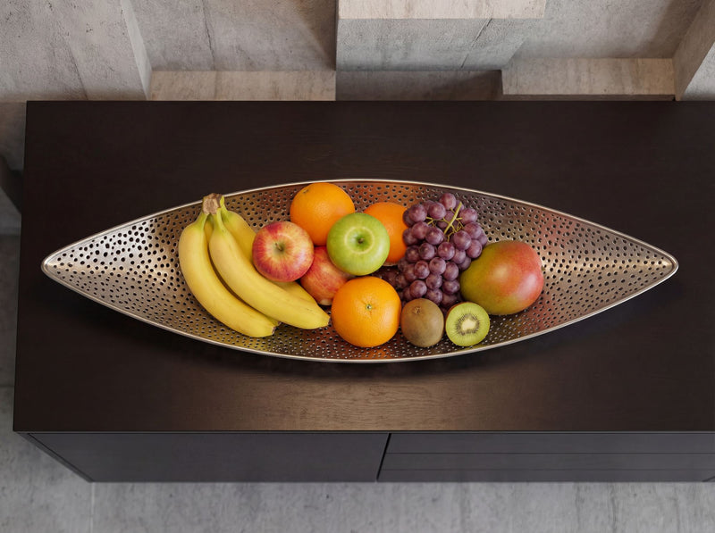 Obstschale Silber Oval 60 cm mit Lochmuster aus Metall von Wohnling