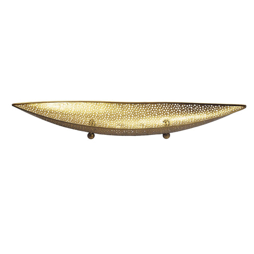 Obstschale Gold Oval 60 cm mit Lochmuster in Gesamtansicht von oben, ovale Metallschale mit Durchbruchoberfläche.