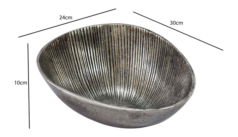 Wohnling Obstschale Silber oval, Alu-Deko mit Rillen-Design 30 cm