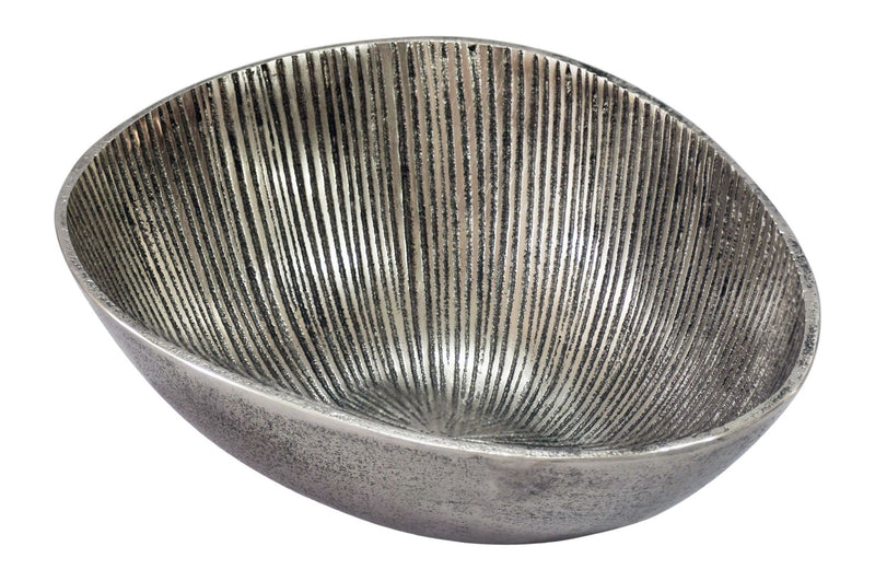 Wohnling Obstschale Silber oval, Alu-Deko mit Rillen-Design 30 cm
