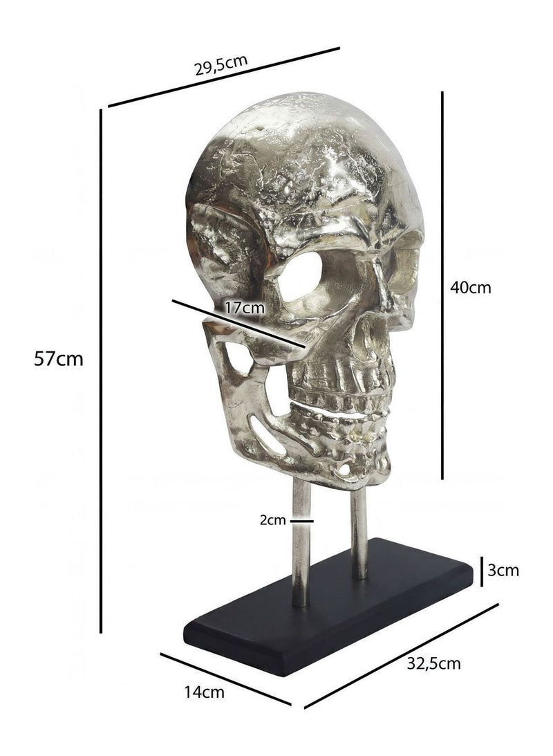 Standdeko Totenkopf Aluminium Silber 57 cm mit schwarzem Gestell