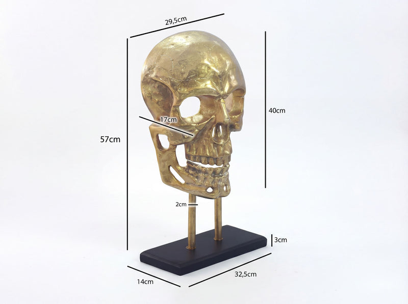 Deko-Totenkopf Skull Aluminium Gold 57 cm mit Standfuß, Handmade