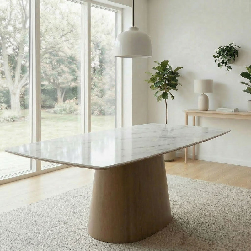 Esstisch 200 cm Sinterstein Marmor-Optik mit Walnuss-Metallgestell