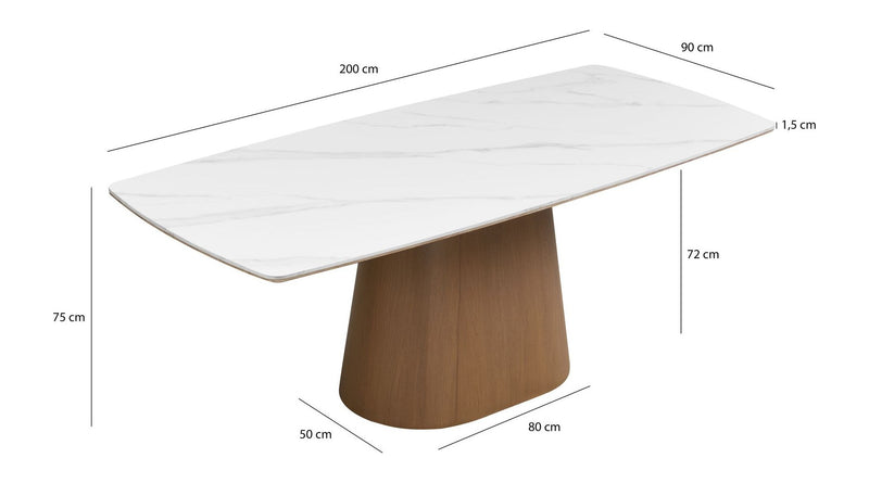 Esstisch 200 cm Sinterstein Marmor-Optik mit Walnuss-Metallgestell