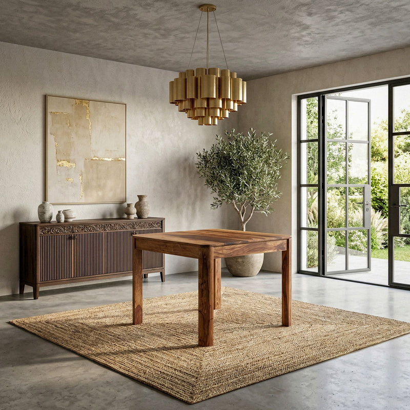 Esstisch Sheesham Massivholz 80x80 cm Dunkelbraun für 4 Personen