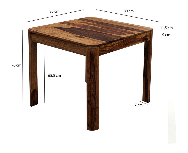 Esstisch Sheesham Massivholz 80x80 cm Dunkelbraun für 4 Personen