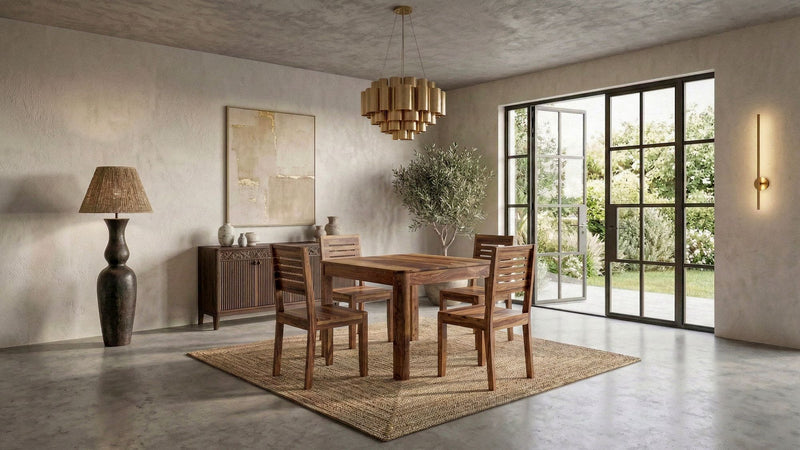 Esstisch Sheesham Massivholz 80x80 cm Dunkelbraun für 4 Personen