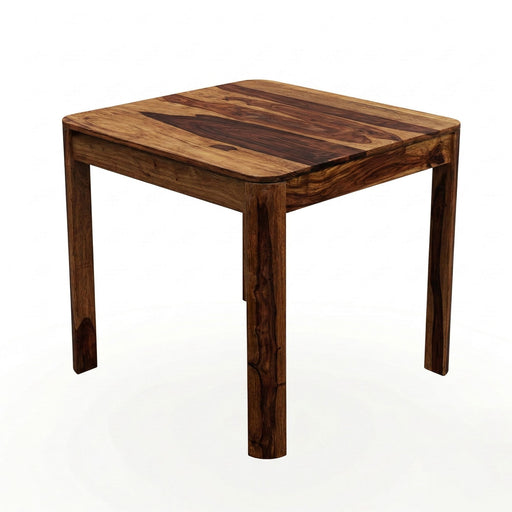 Esstisch Sheesham Massivholz 80x80 cm Dunkelbraun in Gesamtansicht mit massiver Holzplatte und Beinen aus dunklem Sheesham.
