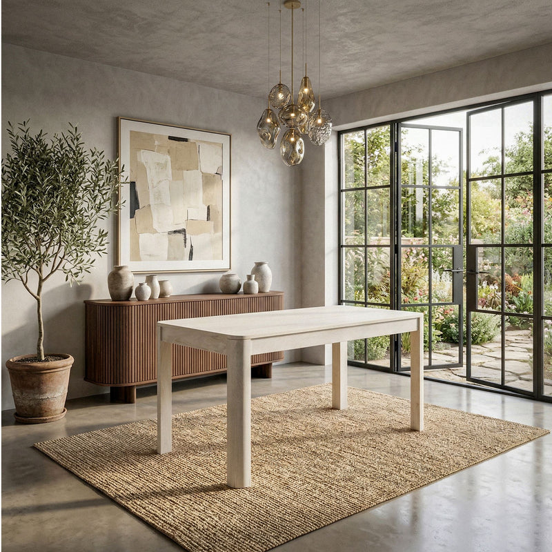 Esstisch Mango Massivholz White Wash, Küchentisch für 4-6 Personen