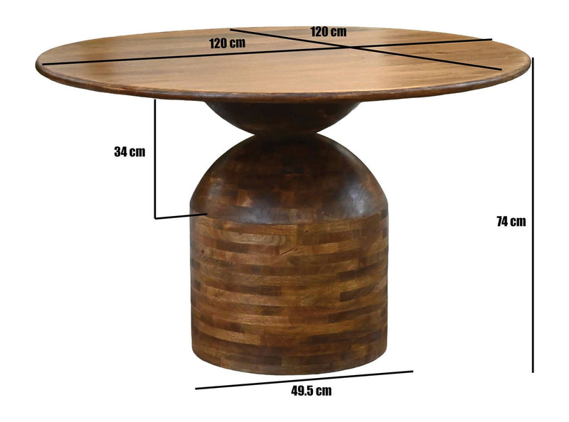 Esszimmertisch Rund 120 cm aus Mango Massivholz für Küche
