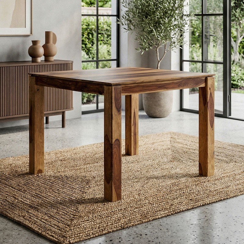 Wohnling Esstisch Sheesham Massivholz 80x80 cm Dunkelbraun quadratisch