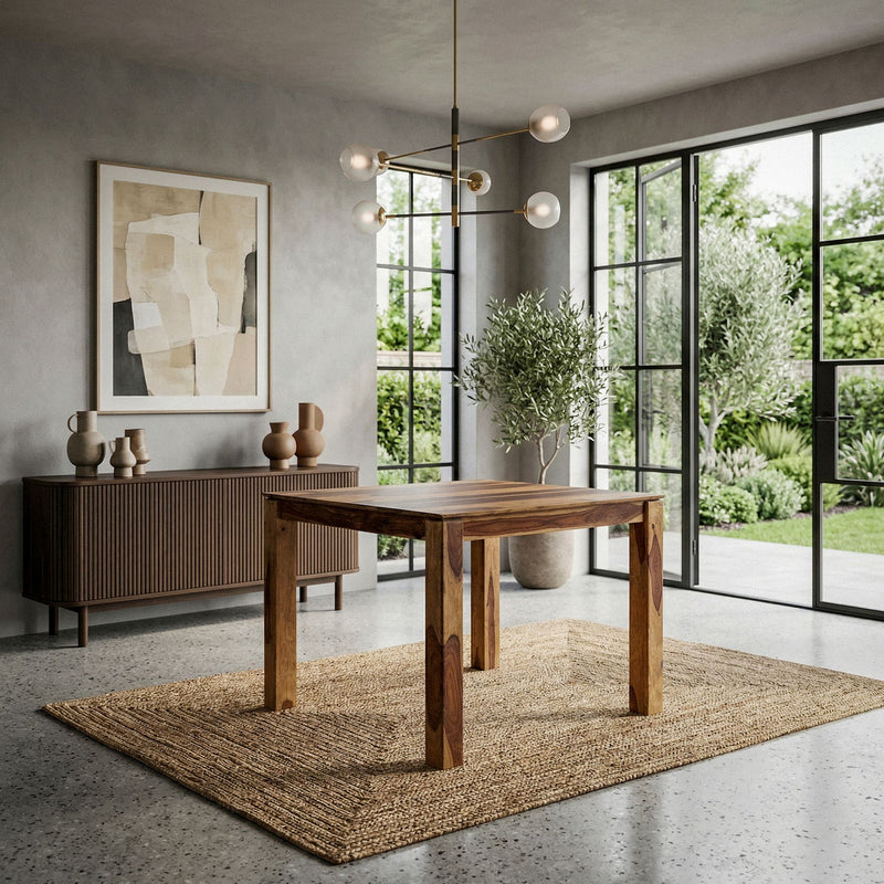 Wohnling Esstisch Sheesham Massivholz 80x80 cm Dunkelbraun quadratisch