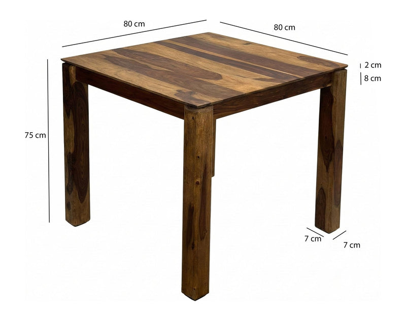 Wohnling Esstisch Sheesham Massivholz 80x80 cm Dunkelbraun quadratisch
