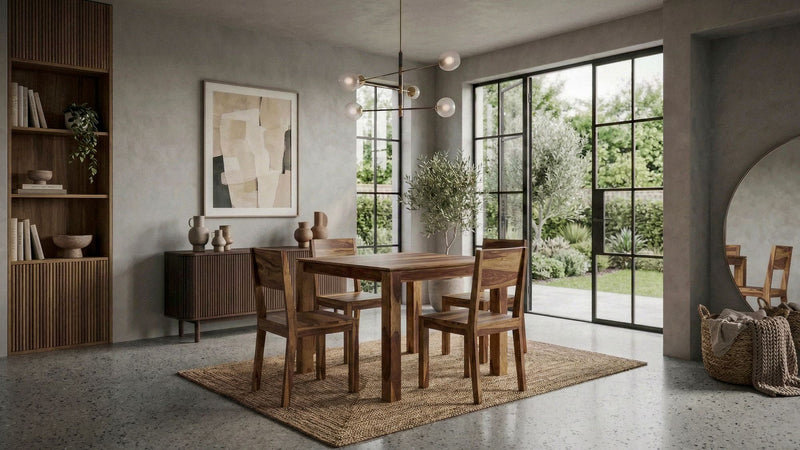 Wohnling Esstisch Sheesham Massivholz 80x80 cm Dunkelbraun quadratisch