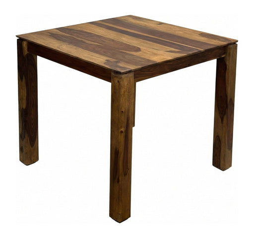 Wohnling Esstisch Sheesham mit quadratischer Tischplatte 80x80 cm und massiven Holzbeinen in Gesamtansicht.