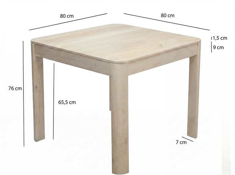 Esstisch Mango 80x80 cm White Wash, Massivholztisch für 4 Personen
