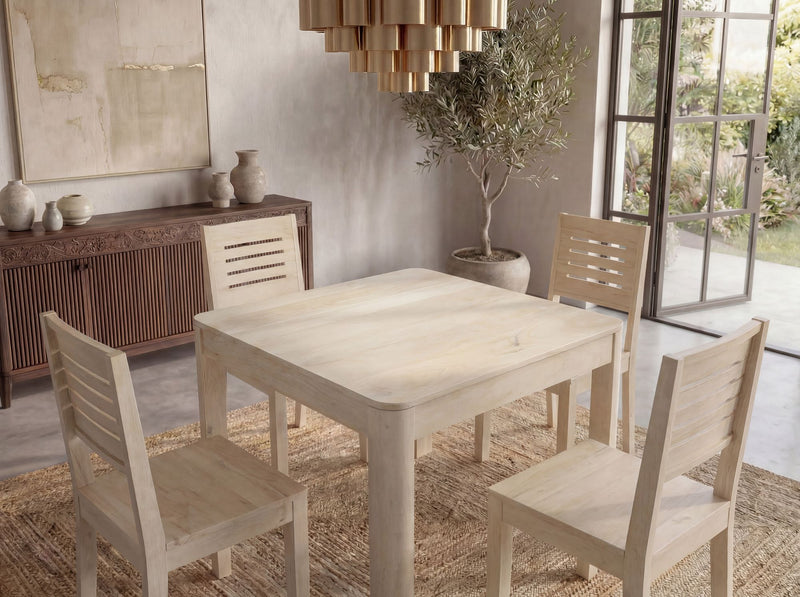 Esstisch Mango 80x80 cm White Wash, Massivholztisch für 4 Personen