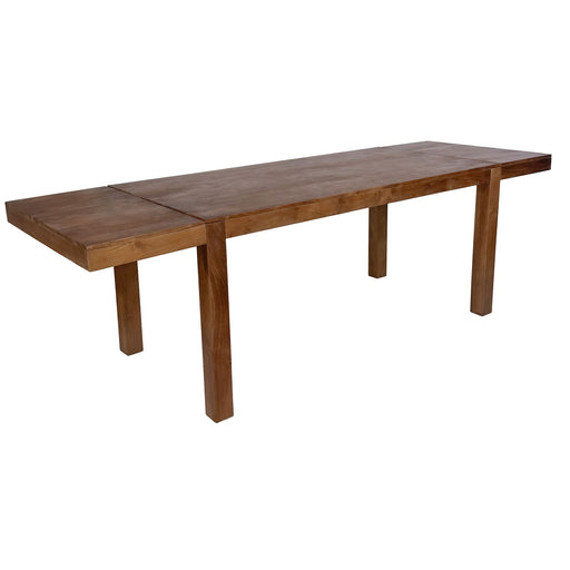 Esszimmertisch Akazie Massivholz 160-240 cm ausziehbar in Dunkelbraun, Gesamtansicht mit ausgezogener Platte und Holzbeinen.