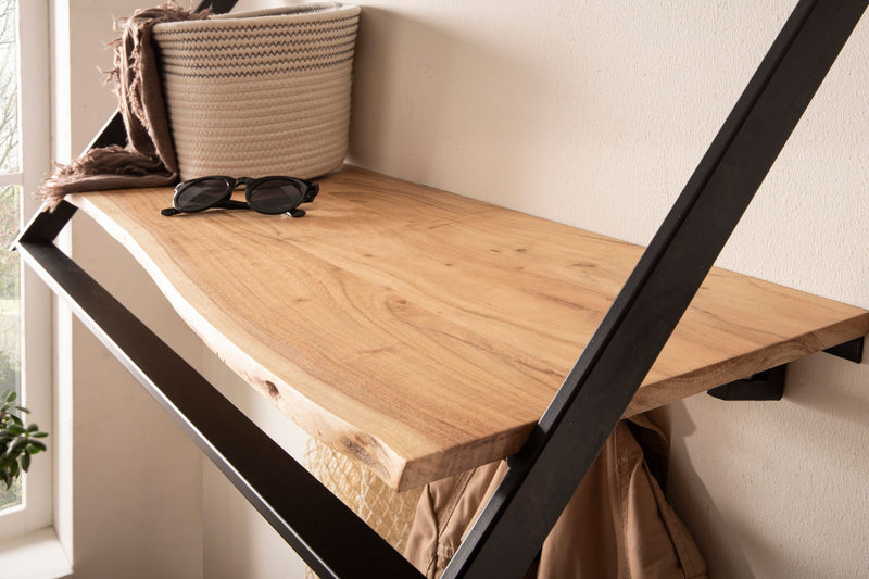 Wandgarderobe Akazie Massivholz mit Baumkante, Industrial-Look Schwarz