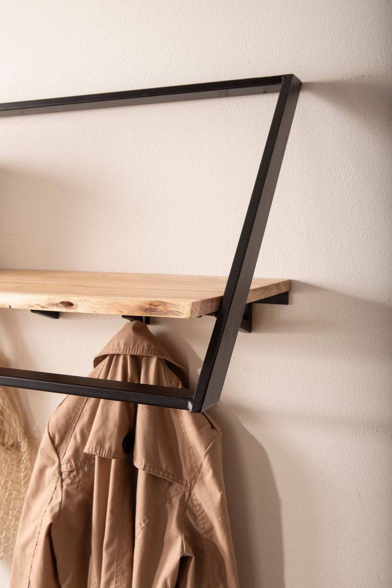 Wandgarderobe Akazie Massivholz mit Baumkante, Industrial-Look Schwarz