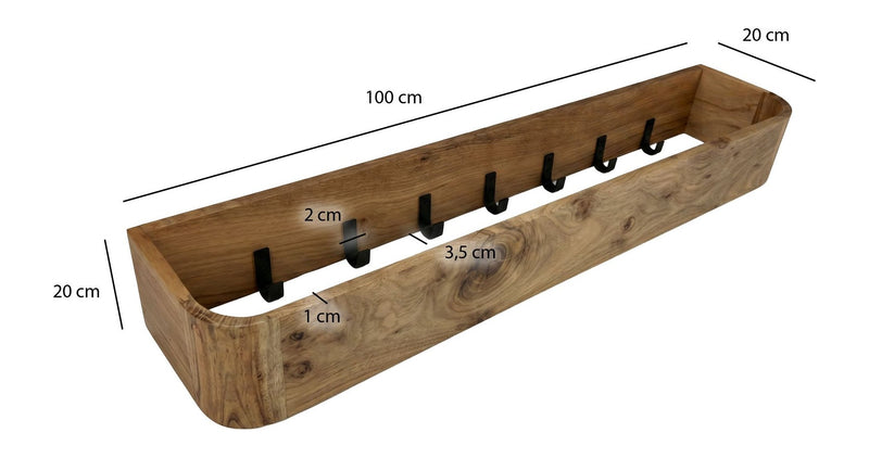 Wohnling Wandgarderobe Akazie Massivholz mit 7 Haken für den Flur
