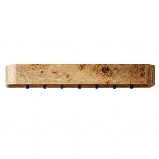 Wohnling Wandgarderobe Akazie Massivholz mit 7 Haken in Gesamtansicht mit schwarzen Metallhaken.