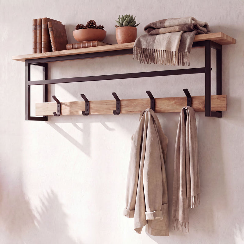 Wandgarderobe Akazie 100 cm mit Ablage & Kleiderstange, Wohnling