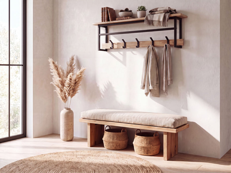 Wandgarderobe Akazie 100 cm mit Ablage & Kleiderstange, Wohnling