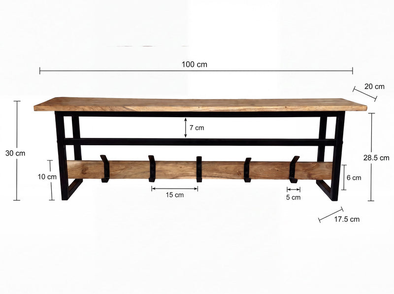 Wandgarderobe Akazie 100 cm mit Ablage & Kleiderstange, Wohnling