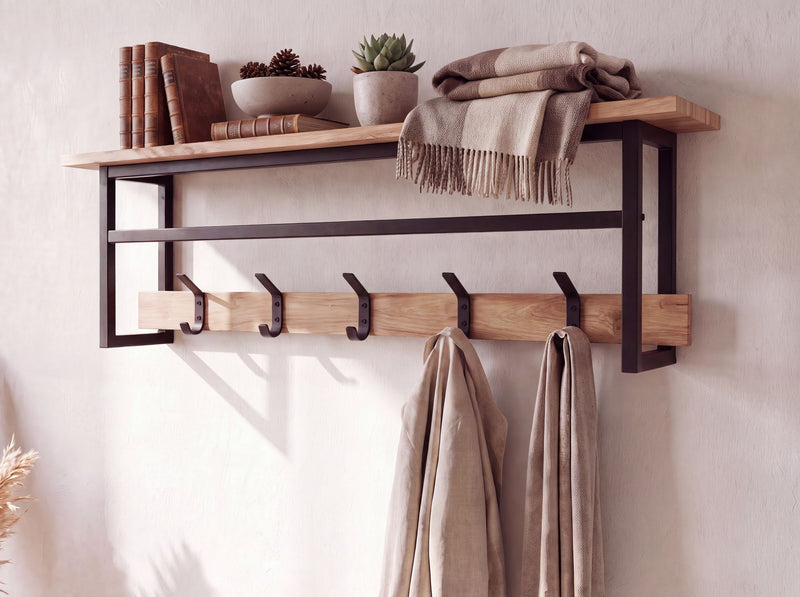 Wandgarderobe Akazie 100 cm mit Ablage & Kleiderstange, Wohnling