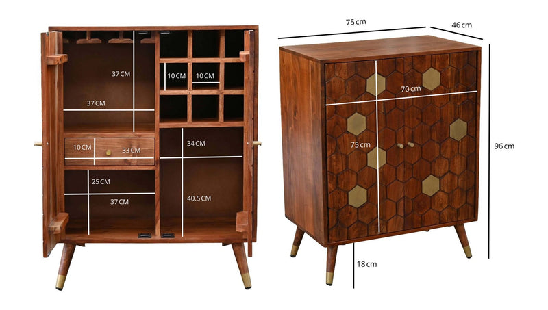 Hausbar Akazie Massivholz mit Wabenmuster – Wohnling Barschrank