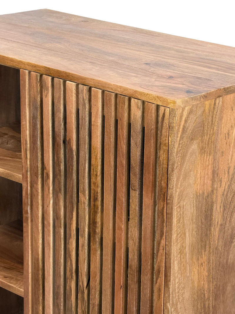 Hausbar Mango Massivholz mit Gitter-Schiebetür & Weinregal, Handmade
