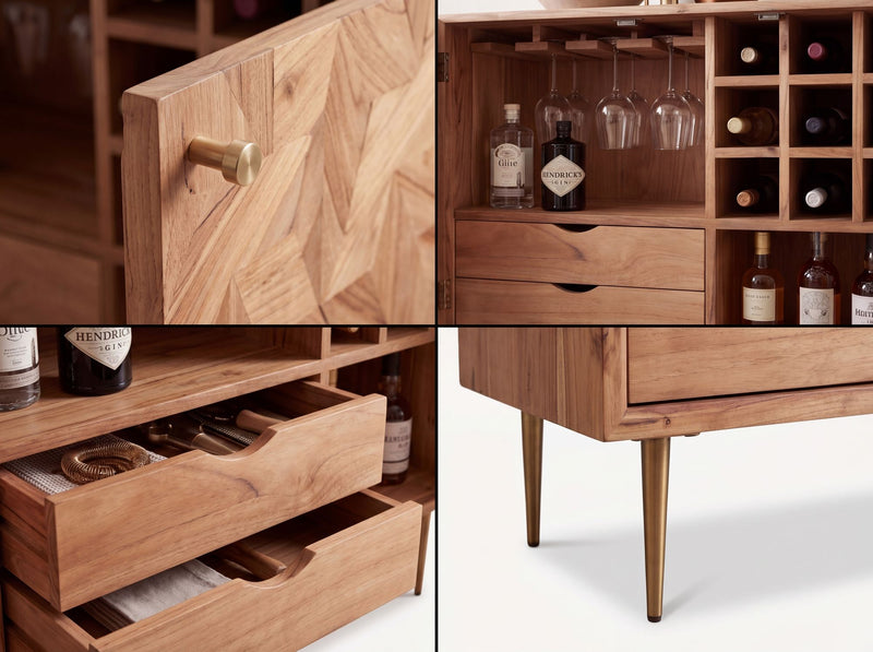 Hausbar Akazie Massivholz mit Weinregal von Wohnling, 90 cm