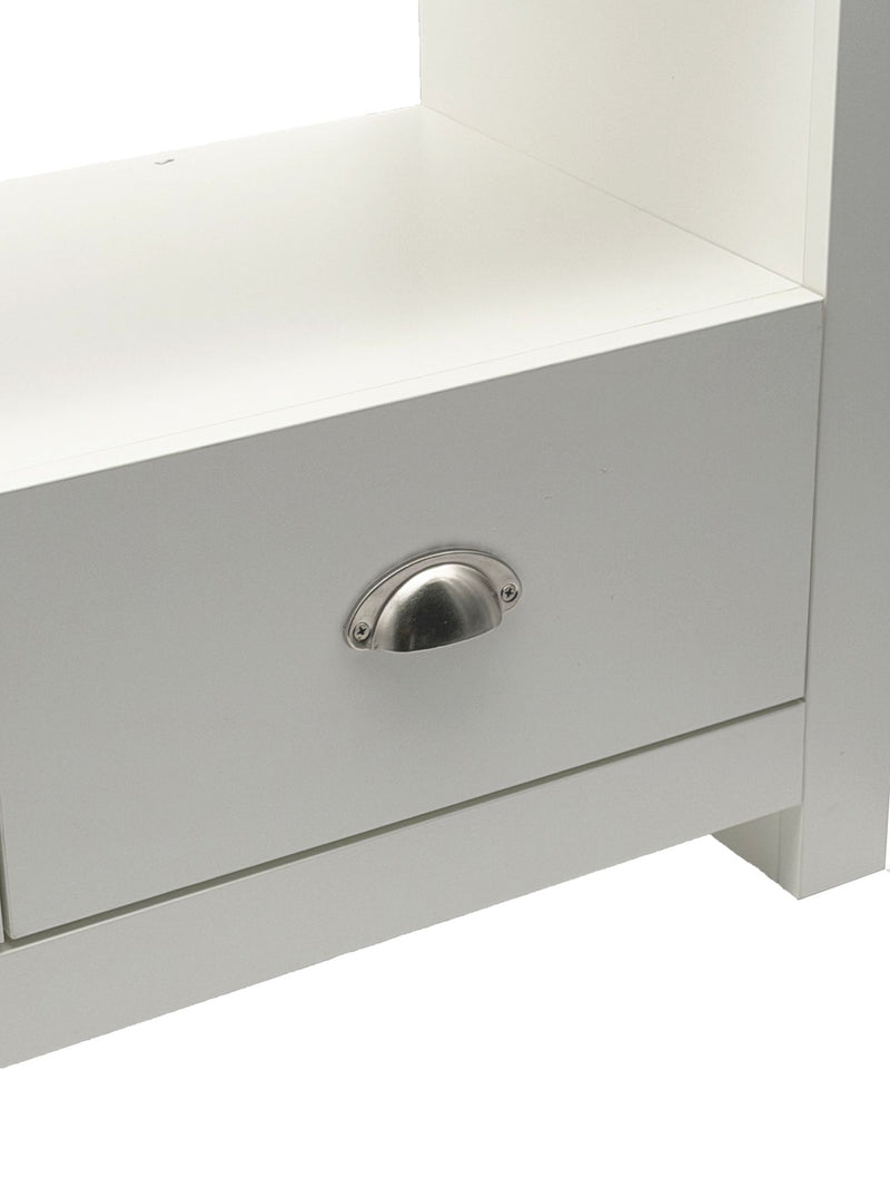 TV Lowboard Weiß 85 cm mit zwei Schubladen für Ecklösung im Wohnzimmer