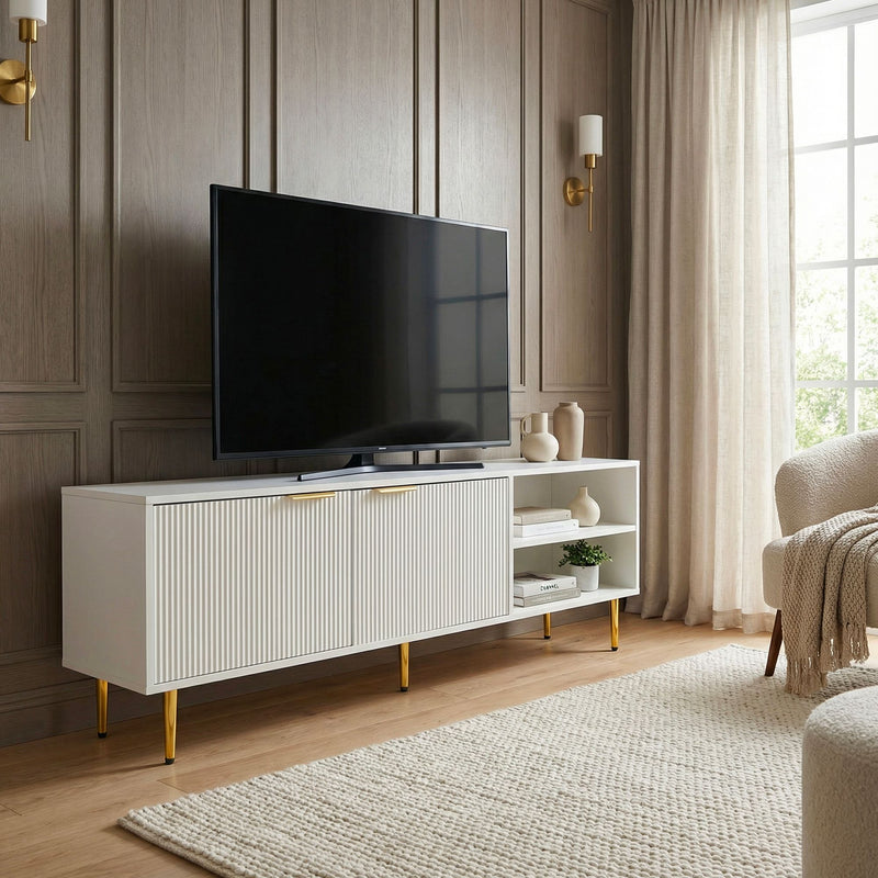 Wohnling Lowboard Lamellenfront 150 cm TV Board mit Metallbeinen
