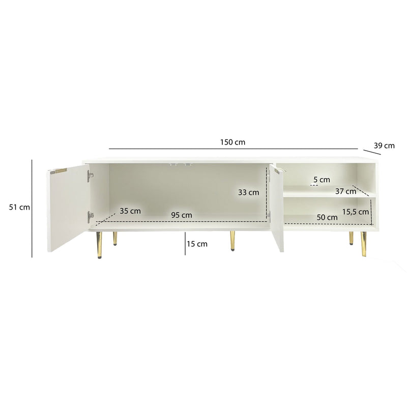Wohnling Lowboard Lamellenfront 150 cm TV Board mit Metallbeinen