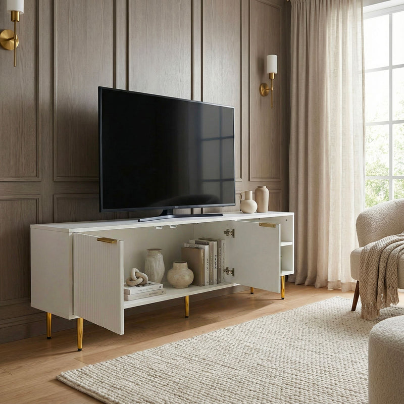 Wohnling Lowboard Lamellenfront 150 cm TV Board mit Metallbeinen