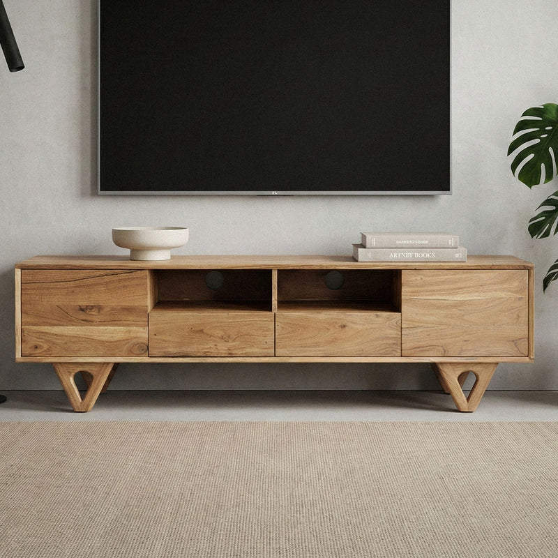 Lowboard Akazie Massivholz 160 cm TV-Board mit Türen & Schubladen