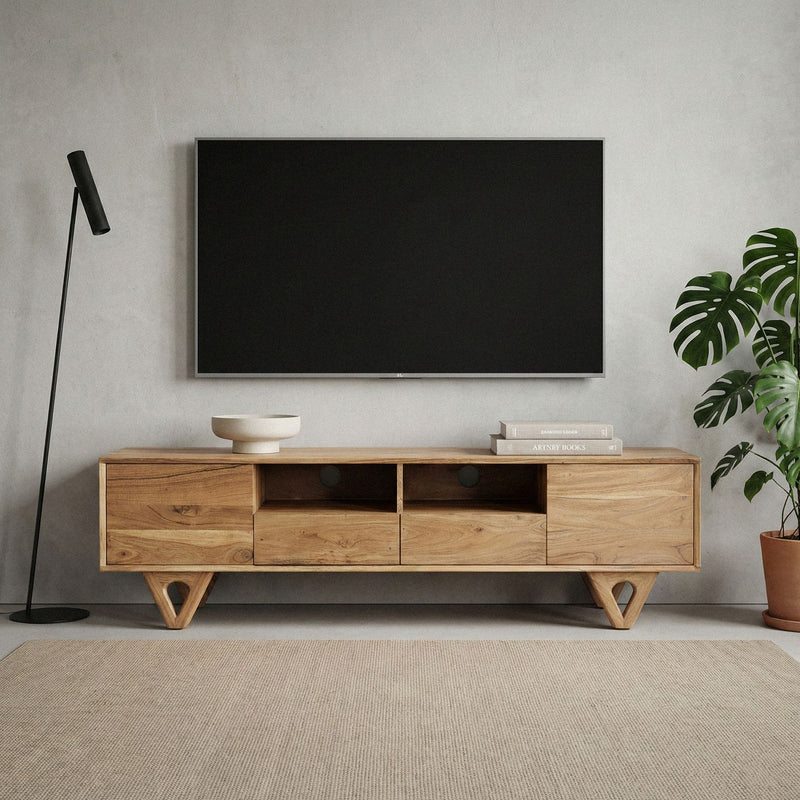 Lowboard Akazie Massivholz 160 cm TV-Board mit Türen & Schubladen