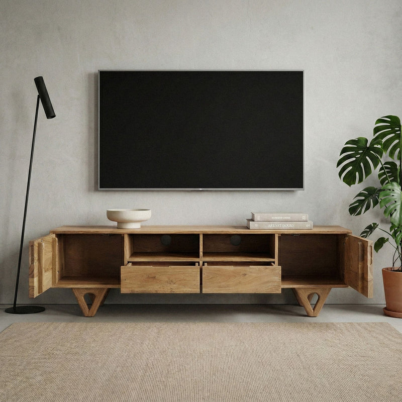Lowboard Akazie Massivholz 160 cm TV-Board mit Türen & Schubladen